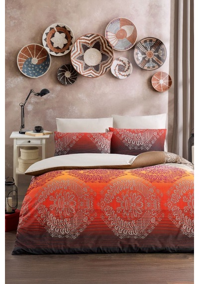 Veramoni Soft Dreams Lava Çift Kişilik Pamuklu Desenli Nevresim Takımı - Kırmızı