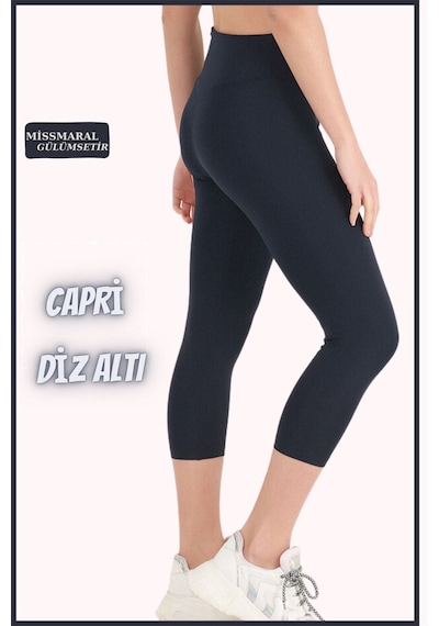 Missmaral Yüksek Bel Toparlayıcı Kapri Tayt Diz Altı Lacivert Dar Paça Karyoka Dikiş Detaylı Capri 1020 Lacivert
