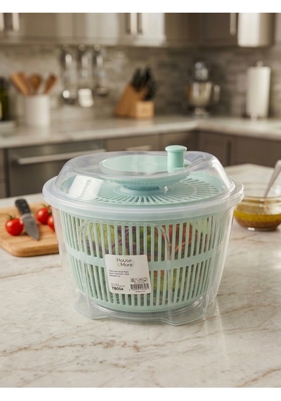 House & More 4.4 Litre Büyük Boy Sebze Meyve Kurutucu Süzgeçli Salata Dönencesi 3 Renk Turkuaz