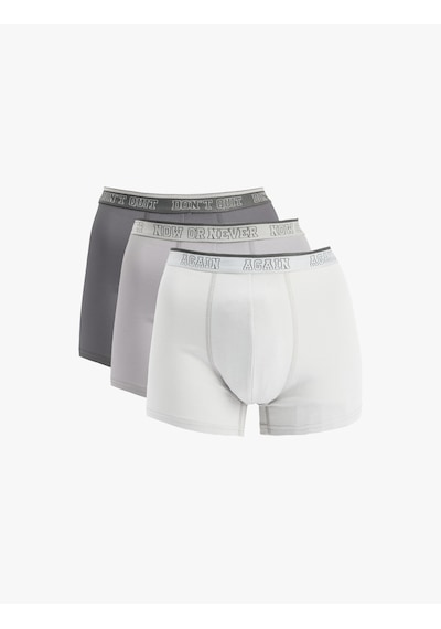 Koton Baskılı Bel Detaylı Pamuklu 3'lü Boxer Seti Gri 6slm90007mk Gri