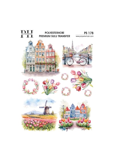 Polyesterhobi Premium Sulu Transfer 25x35 Cm Amsterdam Evleri Desenli Ps 178
