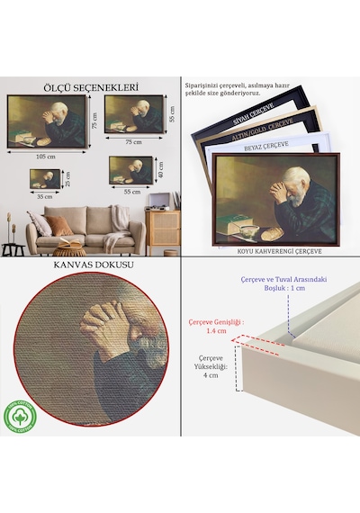 Çerçeveli Eric Enstrom Grace Adam Ekmek Üzerinde Dua Ediyor Kanvas Tablo-5393