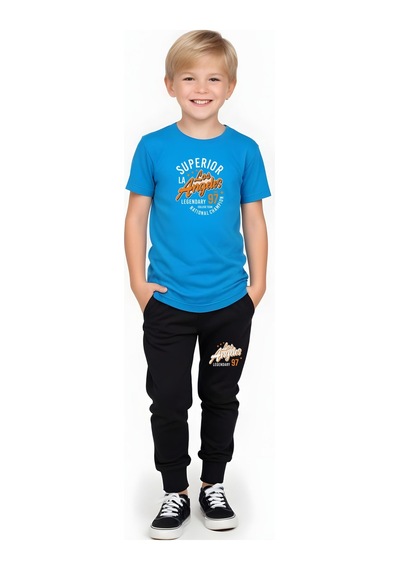 Smile Baskılı Erkek Çocuk Çift Cepli Alt-üst Takım Turuncu