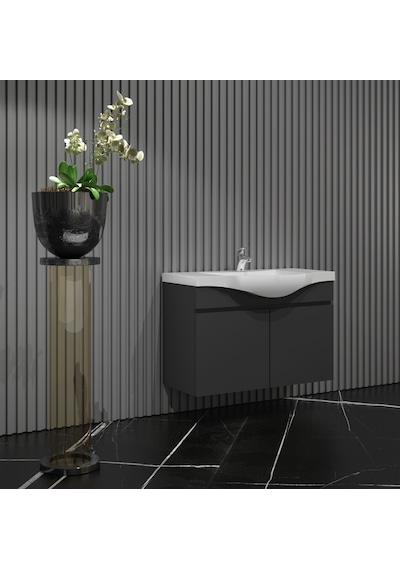 Yıldız 55 Komple Antrasit Gri Mat Renkli Mdf Alt Dolap Ve Lavabo Antrasit