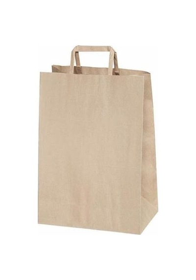 Flat Saplı Kraft Kağıt Çanta 22x10x28-25 Adet Genel