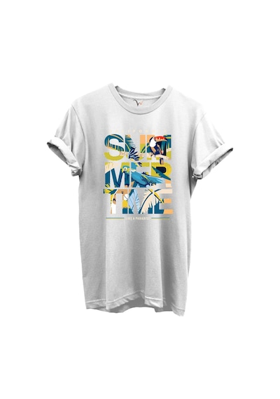 California Summertime Ve Tropikal Papağan Ve Palmiye Desenli %100 Pamuk Regular Fit Unisex T-shirt Beyaz California Summertime Ve Tropikal Papağan Ve Palmiye Desenli %100 Pamuk Regular Fit Unisex T-shirt Beyaz