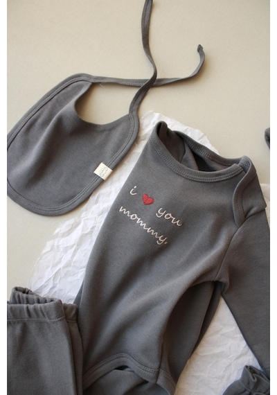 Oh Lala Koala Mom Nakışlı 5li Uzun Kollu Yenidoğan Set Gri