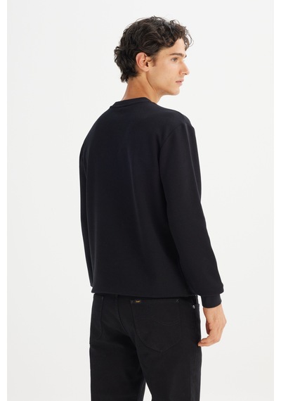 Regular Fit Normal Kesim Bisiklet Yaka Baskılı Sweatshirt Lee Siyah