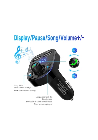Oto Çakmaklık Araç Kiti Transmitter Bluetooth-Çağrı-Müzik-Fm