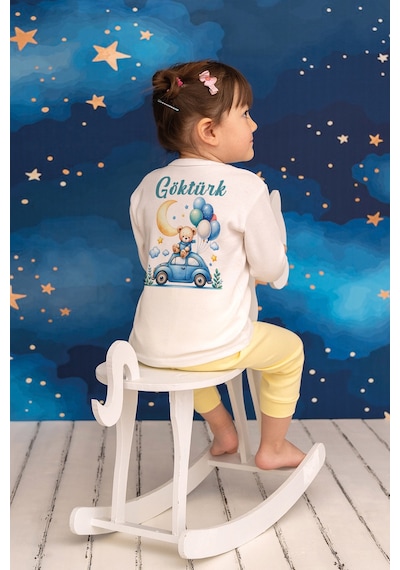 Pia Baby İsme Özel Erkek Çocuk Pijama Takımı %100 Pamuk Penye İsim Baskılı Kişiye Özel Çocuk Pijaması 10563p14pi Krem