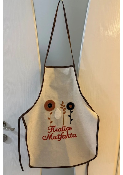 Villadia Home Textile Mutfak Önlüğü Nakış Punch İşlemeli Yemek Pişirme Önlüğü Mutfak Şefi Önlüğü Krem2