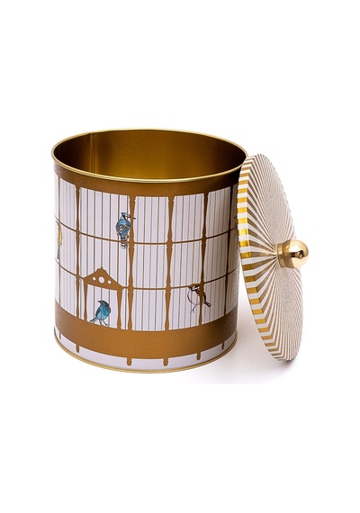 Bird Cage Desenli Topuz Kulplu Yuvarlak Metal Saklama Kabı 17.5 x 18 CM 4.1 L