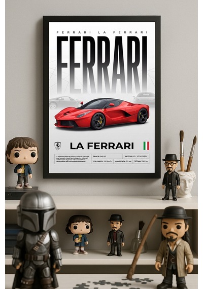 La Ferrari Siyah Ahşap Çerçeveli Poster, Dekoratif Araba Duvar Tablosu