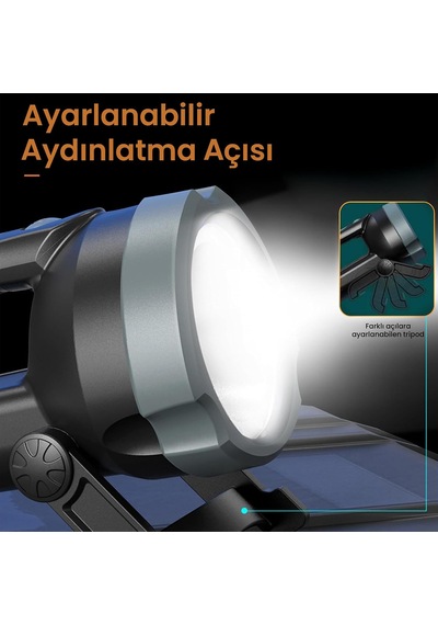 Sfl3101/93 800 Lümen Şarj Edilebilir Kamp, Dağcılık, Dış Mekan Tripod Ayaklı Projektör Tipi Taşınabilir Led Spotlight El Feneri Siyah Beyaz