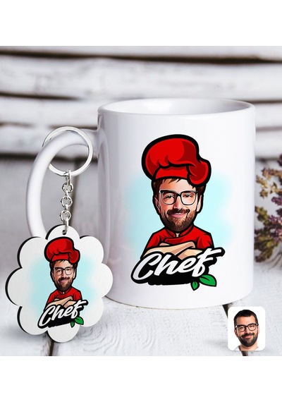 Kişiye Özel Erkek Chef Karikatürlü Beyaz Kupa Ve Anahtarlık Hediy N11.11946