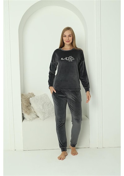 Akbeniz Kadın Kadife Füme Pijama Takım 20624 - Xl Füme