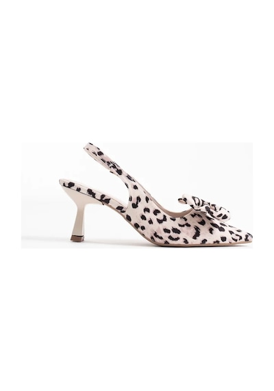 Trendella Bej Leopar Fiyonklu Kitten Topuklu Slingback Kadın Ayakkabı Tr08ms24e Siyah