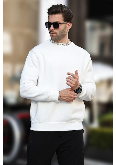 Madmext Ekru Bisiklet Yaka Şardonlu Erkek Sweatshirt 7047-ekru Ekru