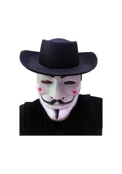 Vendetta Şapkası Ve Maskesi Çocuk Boy Siyah Renkli Delikli