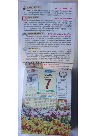 Ülkü Duvar Takvimi 2026 Yılı Ebat 10 Cmx14 Cm