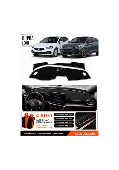 Cupra Leon 2020-2026 Uyumlu Torpido Koruma, Torpido Örtüsü, Torpido Kılıfı - Siyah Gri