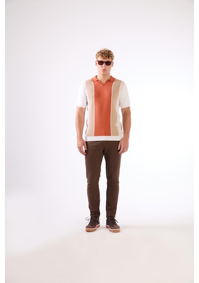 Dufy Kiremit Blok Desen Erkek Triko - Slim Fit KIREMIT