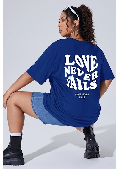 Uyguntarz Unisex Love Never Fails Baskılı T-shirt Mavi