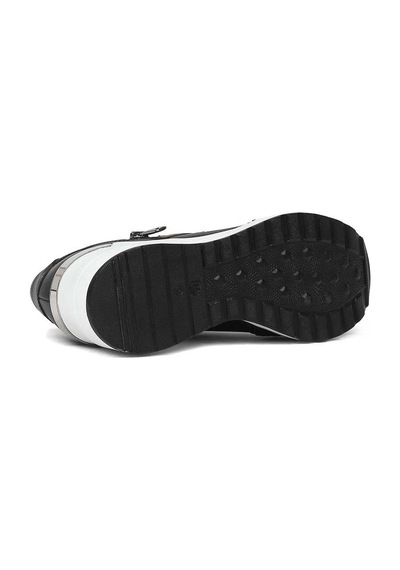Kadın Siyah Bağcıklı Dolgu Topuklu Deri Sneaker