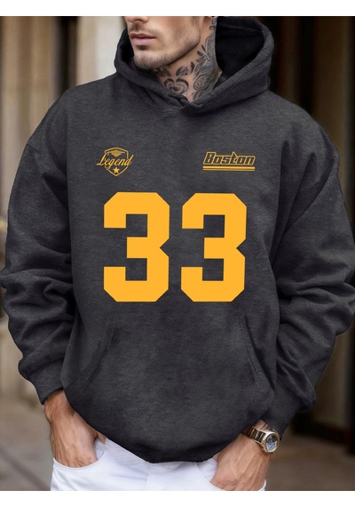 Startmore Startmorelegend Boston Number 33 Baskılı Polar Sonbahar Tişörtü Erkek Sokak Giyimi Tüm Maçlara Uygun S Antrasit