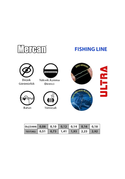 Mercan Ultra(Özel) Çapari Köstek Misinası 0.100 KG