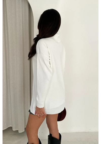 Asprin Fashion Degaje Yaka Triko Bluz Beyaz + Hediye Kolye Beyaz
