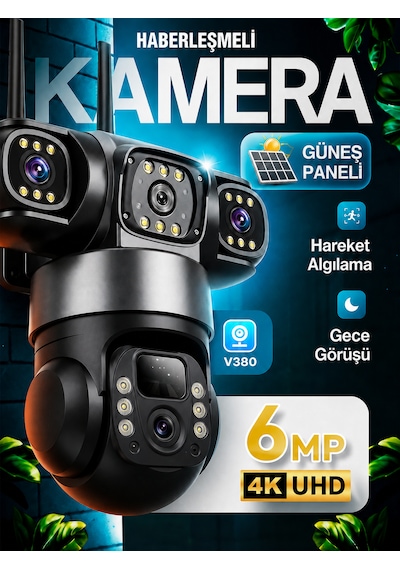 V380 Pro 4g Sım Kartlı 4k 3 Lensli Güneş Enerjili Ptz Güvenlik Kamerası Ultra Hd Dış Mekan Kamera