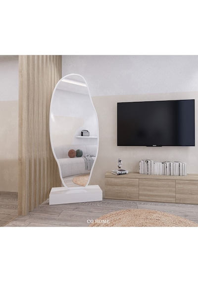 Asimetrik Ayna, Ultralüx Boy Aynası, Boy Ayna Beyaz 188x66 Cm 180 X 65 Beyaz