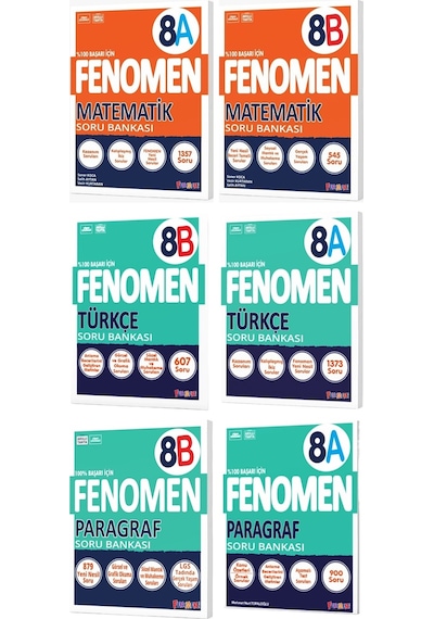 Fenomen Okul 2025 8. Sınıf Matematik + Türkçe + Paragraf A + B Serisi Soru Bankası Seti 6 Kitap