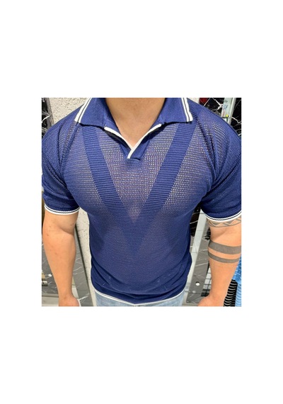 Cool Tarz Erkek Yumuşak Dokulu Polo Yaka Triko T-shirt Lacivert Lacivert
