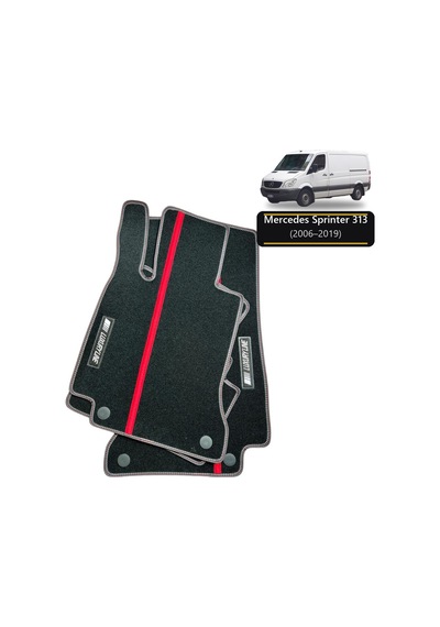 Oto Halı Paspas Seti Mercedes Sprinter 313 2006 2019 Uyumlu - Siyah Kırmızı Şeritli Kaymaz Taban