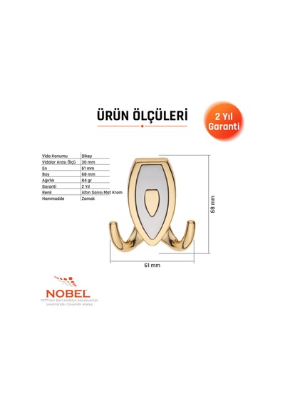 Zepli N Askı, Metal Vestiyer Askısı, 84 Gr, Dolap Ve Duvar Askılığı, Altin Matkrom Vidalı Altın
