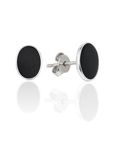 Oya Silver Oval Form Siyah Mineli Gümüş Küpe 0.9x0.6cm Oyok382