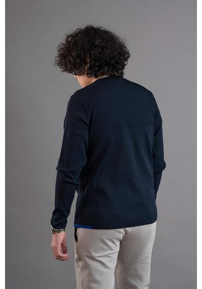 Bisiklet Yaka Likralı Microfilament Kumaş Slimfit Erkek Sweatshirt Lacivert