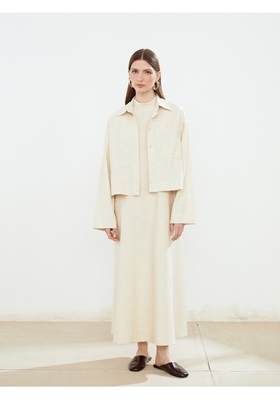 Lcw Modest Ekru Oversize Keten Karışımlı Kadın Gömlek