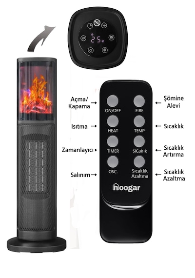Hoogar German 2075 L Grey Oben Seri Oled Şömineli Ekran Dijital Kule Tipi Turbo Hızlı Isıtıcı