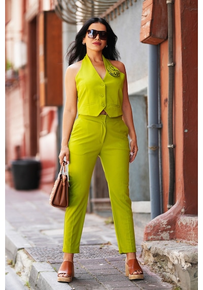 Canım Kendim Store Yağ Yeşili Yelek Ve Pantolon İkili Takım Yeşil