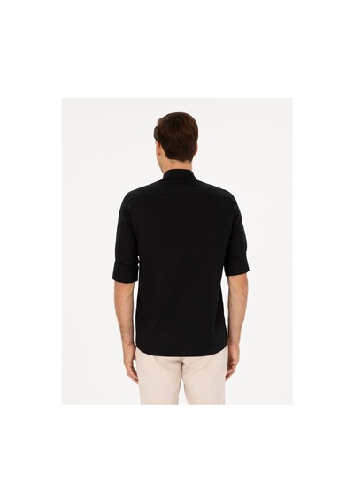 Pierre Cardin Keten Karışımlı Regular Fit Uzun Kollu Gömlek 1834748 Siyah
