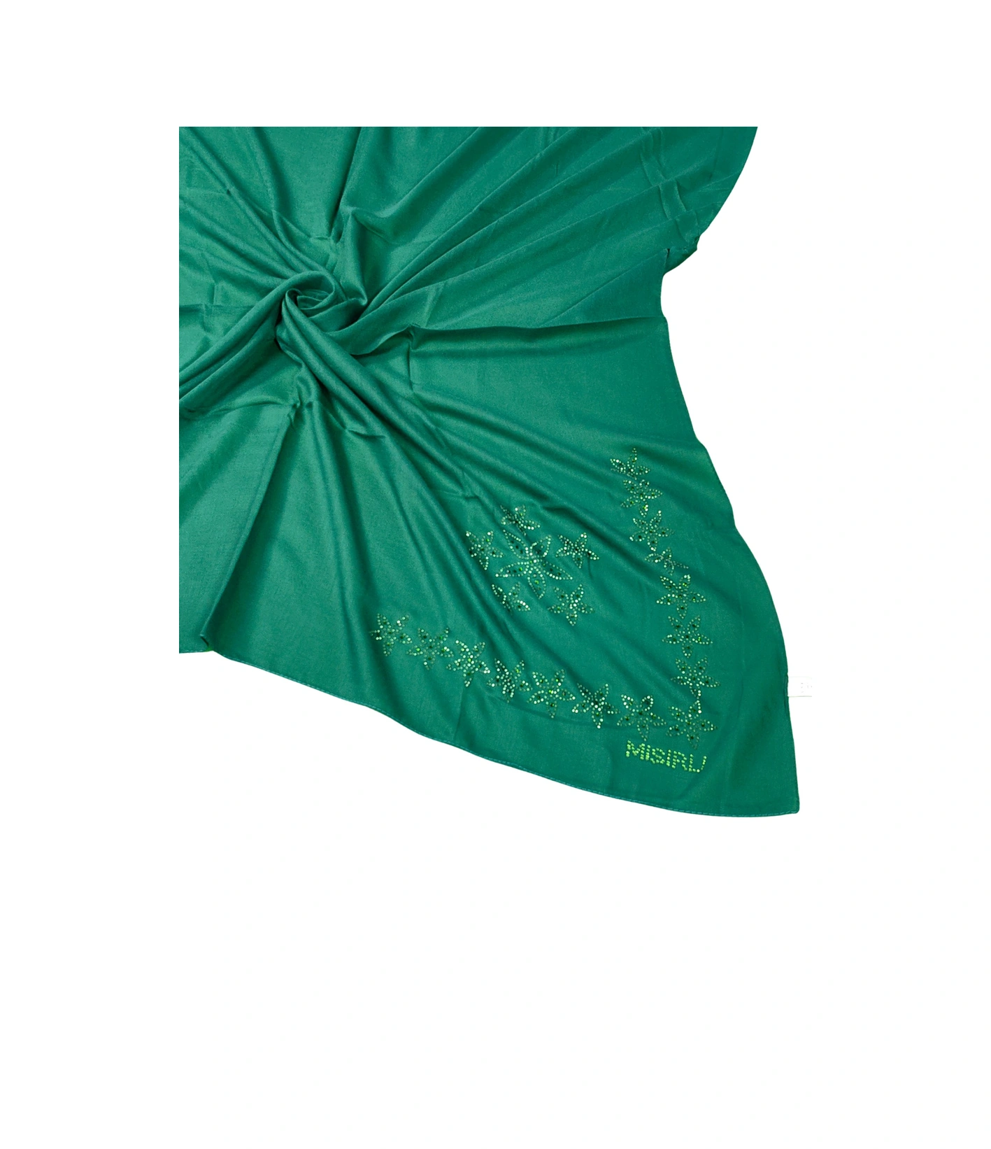 Mim Eşarp Mısırlı Eşarpları Taşlı Pamuklu Yazma Eşarp - 100x100 Cm Zümrüt