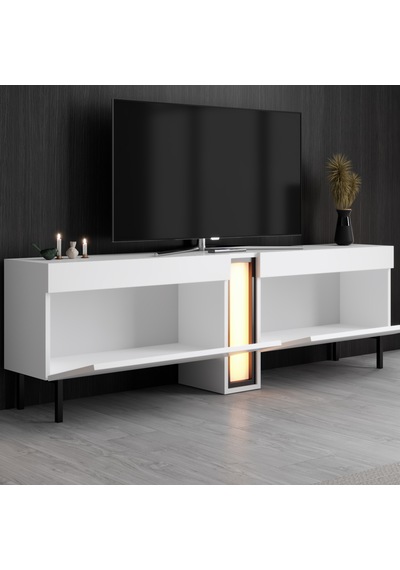 Nova Siyah Demir Ayaklı Rgb Led Işık Sistemli Beyaz Tv Ünitesi Tv Sehpası Beyaz - Siyah Nova Siyah Demir Ayaklı Rgb Led Işık Sistemli Beyaz Tv Ünitesi Tv Sehpası Beyaz - Siyah
