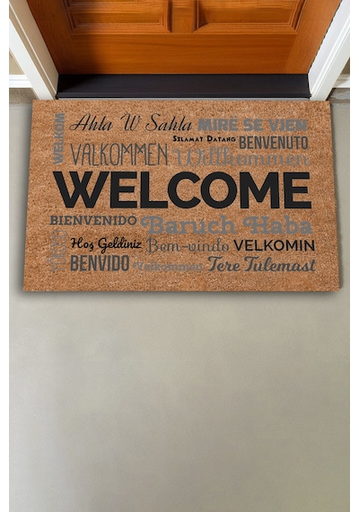 Valerine Life Dünya Dillerinde Kahverengi Welcome Hoş Geldiniz Kapı Önü Paspası 45x70cm Kahverengi