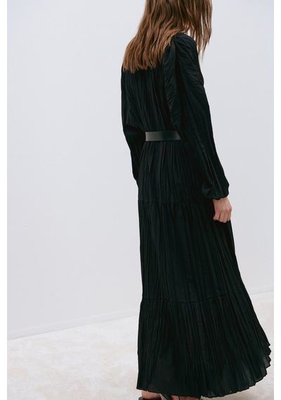 Suud Collection Siyah Muse Düğmeli Maxi Elbise