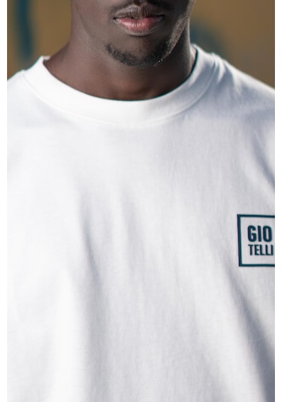 Bisiklet Yaka Lu Küçük Baskılı Oversize Geniş Model T-Shirt Beyaz