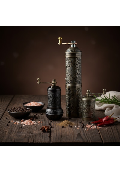 Ludıa Zamak Metal Kalay Renk 3 Lü Set Karabiber,kahve,çörek Otu El Değirmeni Öğütücü Grinder S2 Koyu Gri