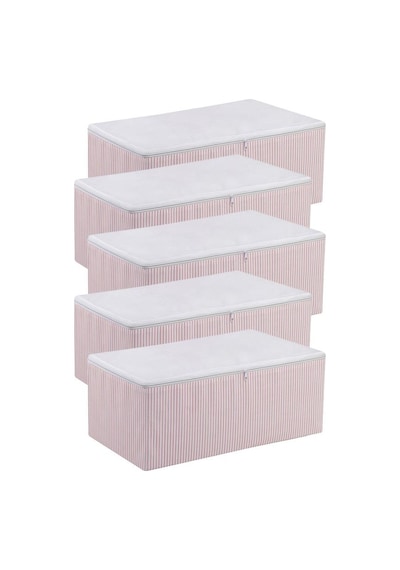 Pembe Çizgili Medium Baza Çekyat Altı 5 Adet Hurç 50x30x20cm Pembe
